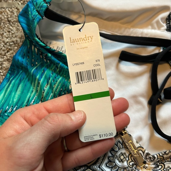 Laundry by design NWT Tropical Blue and Green open back One Piece Swimsuit - Picture 6 of 8